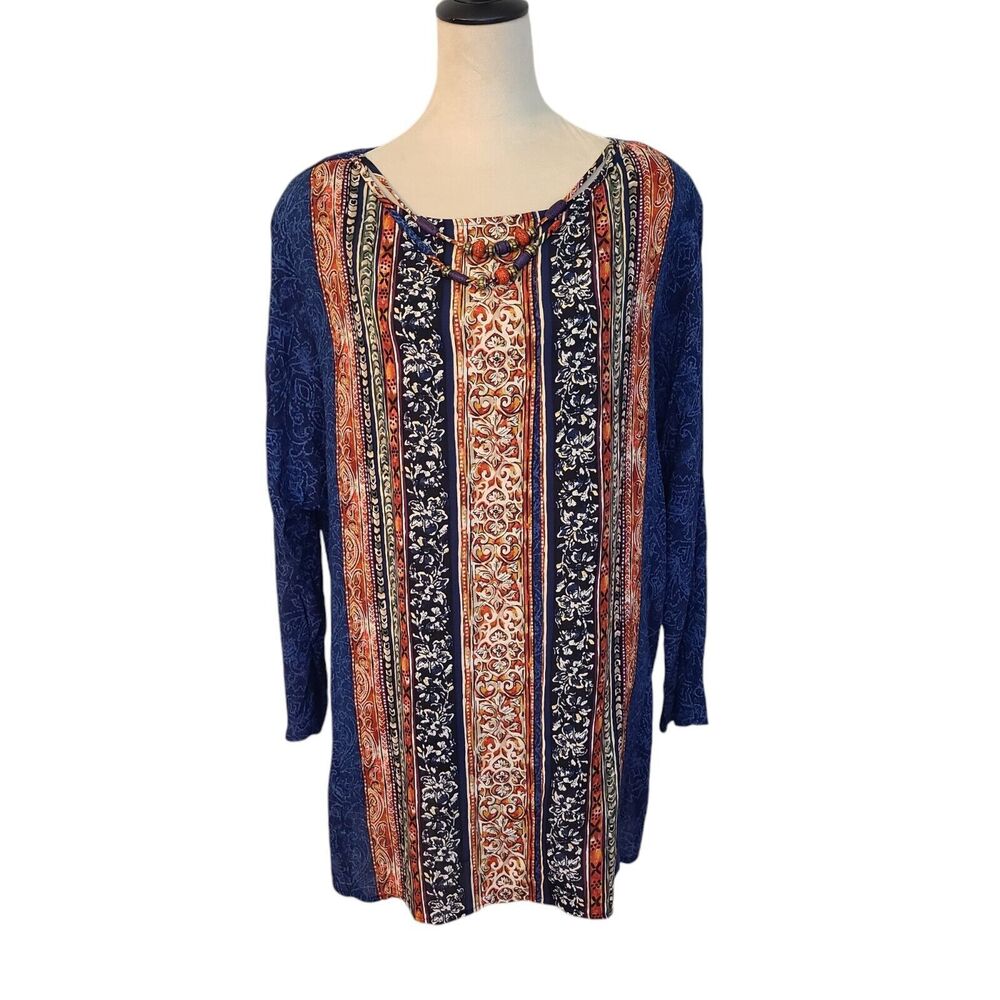 Carole Little VTG Artsy Boho Peasant Necklace Padded Shoulder Tunic Sz 12 NWT